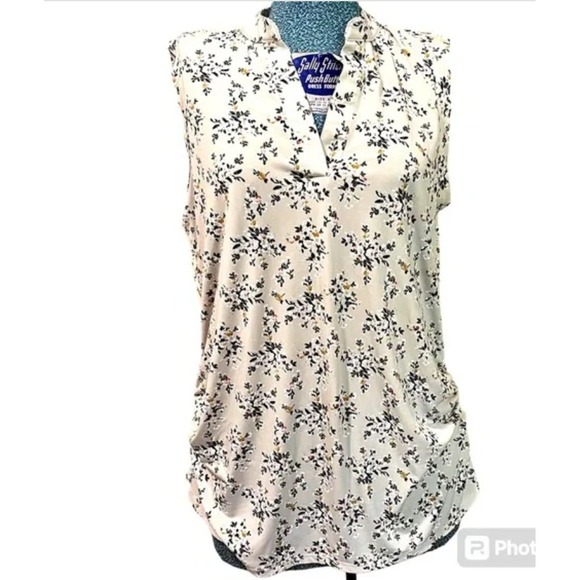 Jesse and J Maternity Blouse‎ Grey Floral Stretch Ruched Pullover Top M - Picture 1 of 8